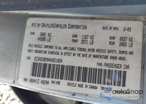 2004 Chrysler Concorde Lxi из США, поврежденный, VIN 2C3HD36M04H651024